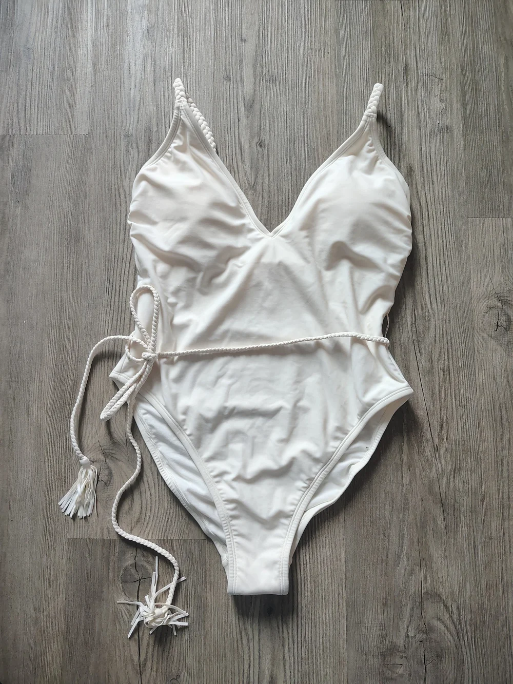 Shade & Shore Braided One Piece Swimsuit Built-In Bra High Leg Belted Size L NWT
